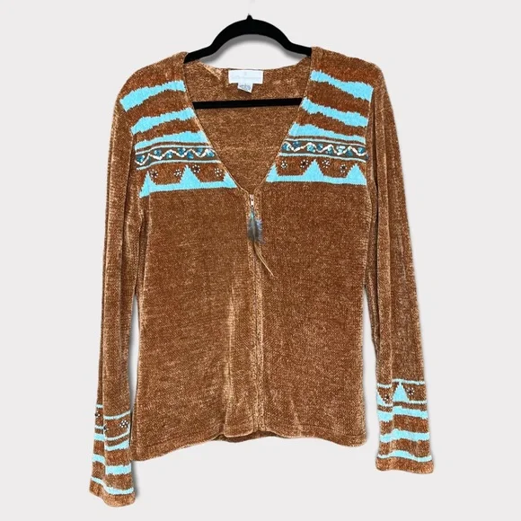 Soft Surroundings Brown and Blue Sweater - Picture 1 of 6